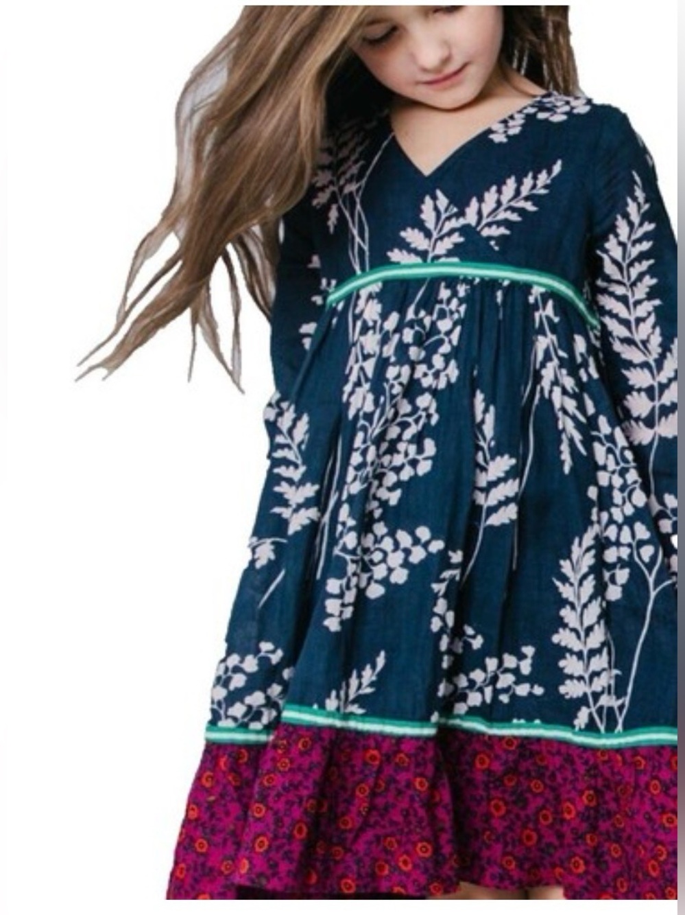 Pink Chicken Girls 8 Navy Floral Dress with Magenta Ruffle - Picture 1 of 7
